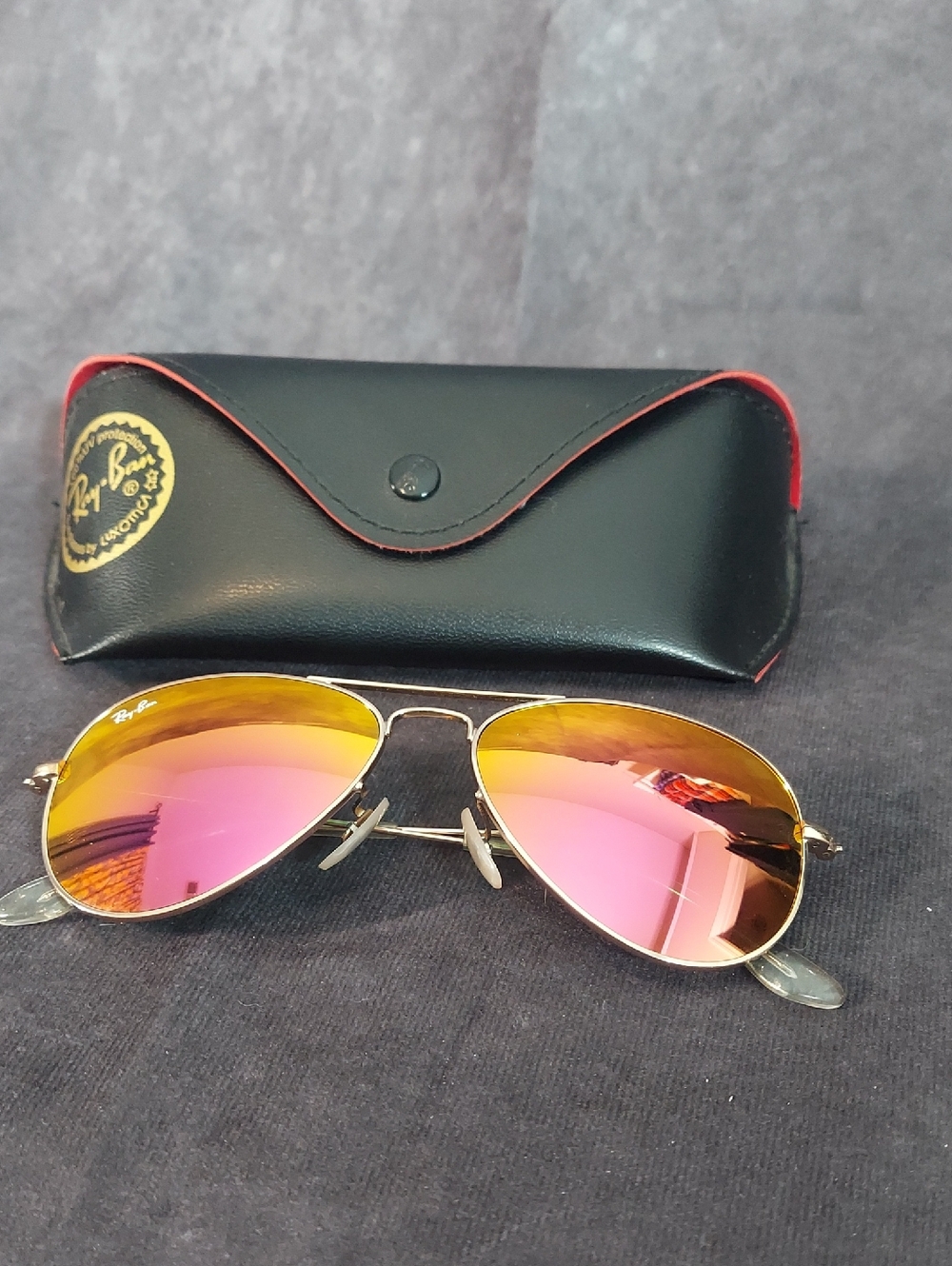 Ray-Ban Gold Aviator Sunglasses RB3024 Pink Flash Mirror Lenses Italy Case